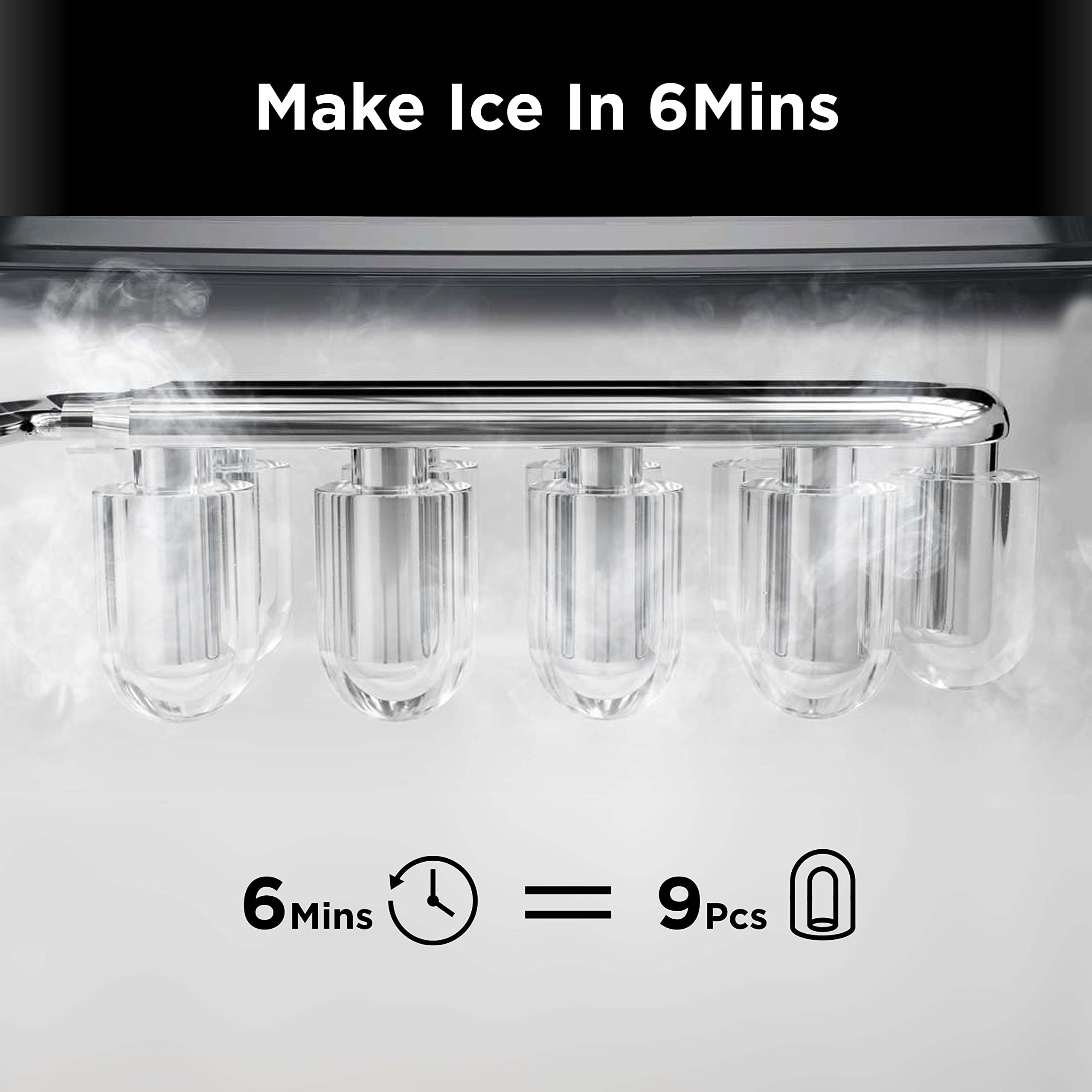 Silonn Eiswürfelmaschine Klein, 9 Stück in 6 Min Mertig 12 kg in 24 Stdn. Fertig, 2 l Wassertankkapazität, Tragbare Eiswürfelmaschine kann 2 Größen Eiswürfel Produzieren, Geeignet für Küche und Party