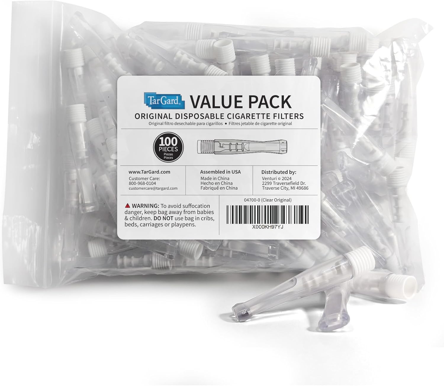 TarGard Venturi Style Disposable Cigarette Filters 100 Count, Clear | Effective XL Filter, Not Just A Holder, Trusted for Over 50 Years
