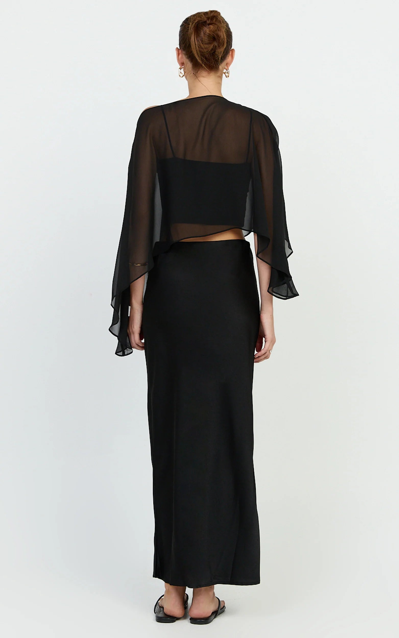 Aya Top - Sheer Off Shoulder Cape Top in Black