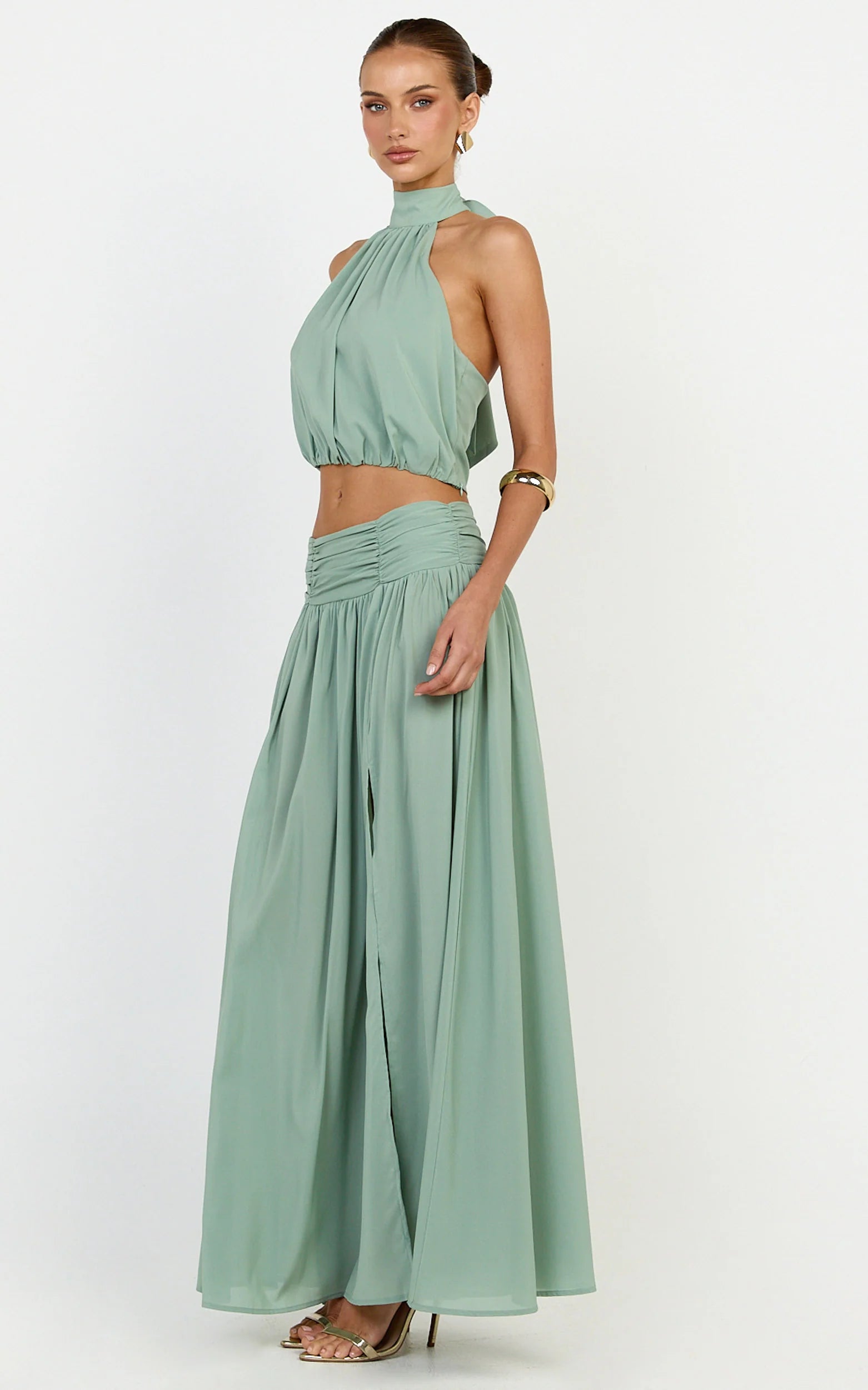 Melanie Top - Halter Neck Top in Green