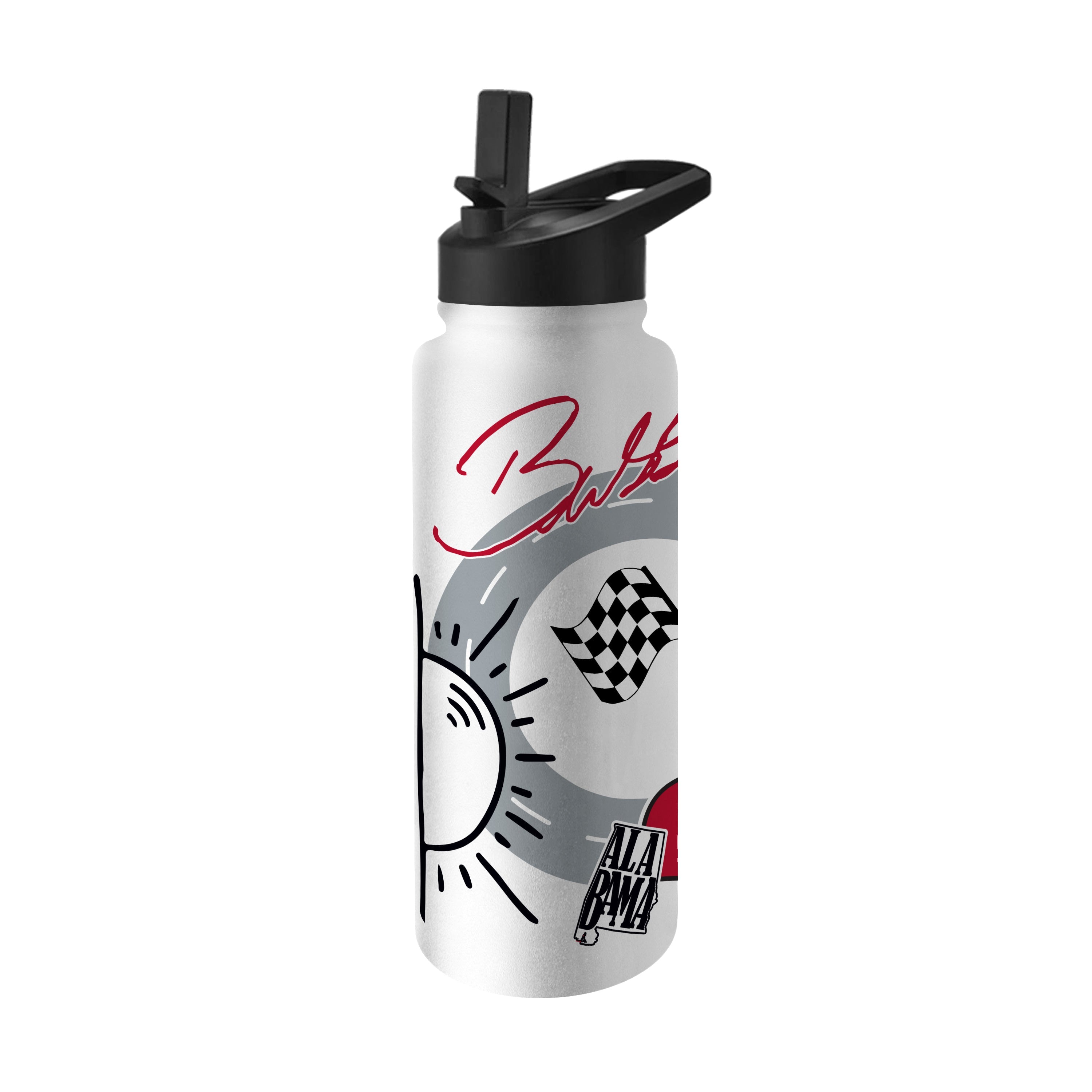 Bubba Wallace 34oz Native Quencher Bottle drinkware with logo branding, large size, and durable plastic construction.