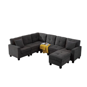 Leo Modular Sectional Sofa with Reversible Chaise – L-Shaped 6-Seater Couch in Polyester Upholstery for Living Room or Apartment
