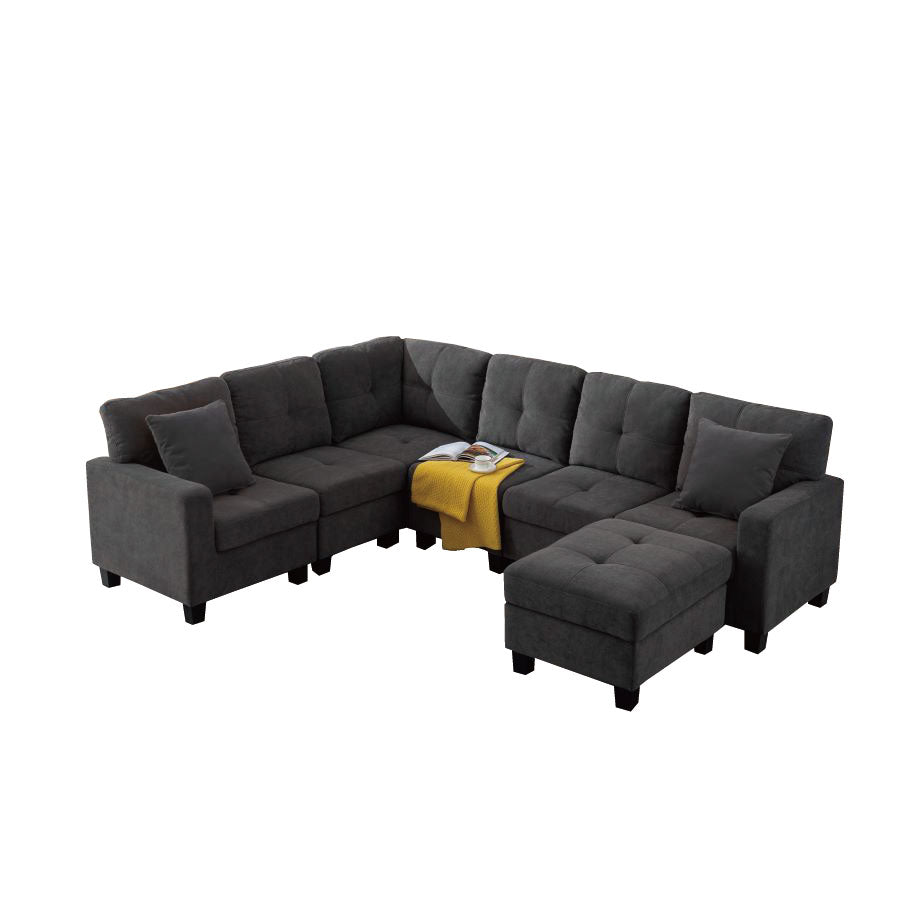 Leo Modular Sectional Sofa with Reversible Chaise – L-Shaped 6-Seater Couch in Polyester Upholstery for Living Room or Apartment