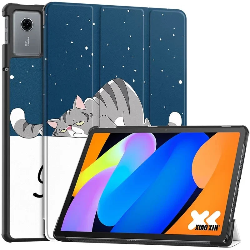 Lenovo Idea Tab 11 EIDERWOOD Leather Flip Case with Motif - Sleeping Cat