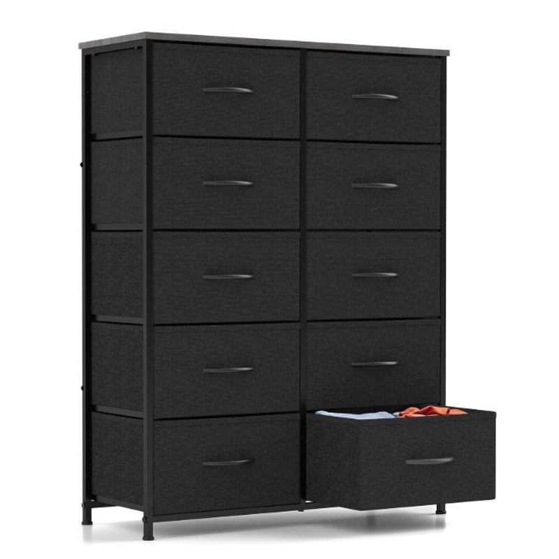 10-Drawer Fabric Dresser Storage Chest for Bedroom, Closet, Entryway, Black