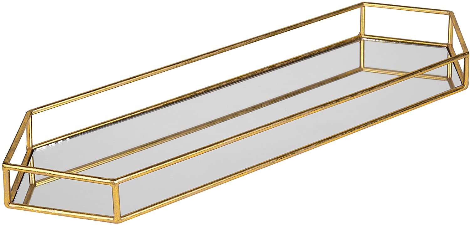 Kate and Laurel Felicia 26x8 Narrow Metal Mirrored Tray