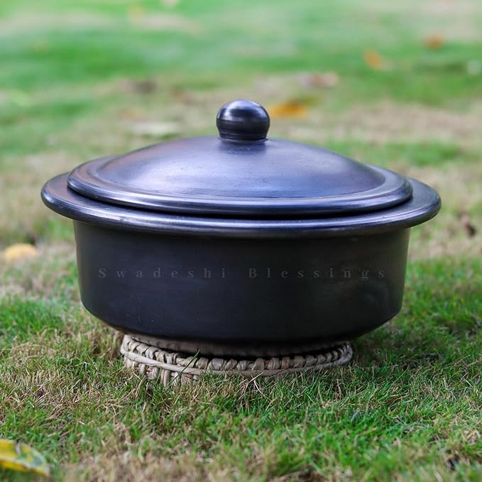Unglazed Clay Pot for Cooking | Earthen Kadhai | Terracota Bhagona  | Clay Handi for Cooking & Serving with Lid