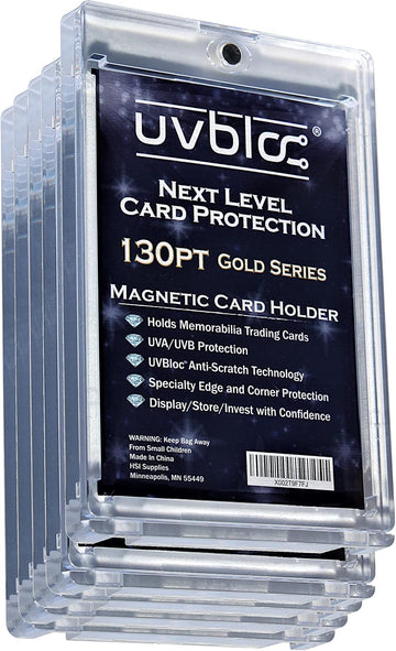 130pt One Touch Card Holders (5 Pack) Magnetic Baseball Card Sleeves for Trading Thick Jersey Patch Cards Hard Case Protectors Sports Football Hockey Basketball Soccer