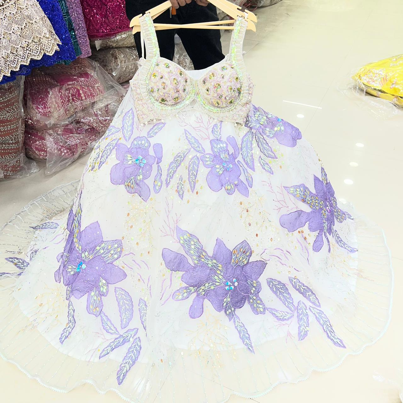 Lavishing White Pdp Ready to wear Crop top Lehenga