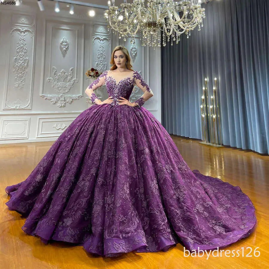 Ball Crystal Purple Wedding Dress Elegant Ball Gown... From Babydress126, $628.27