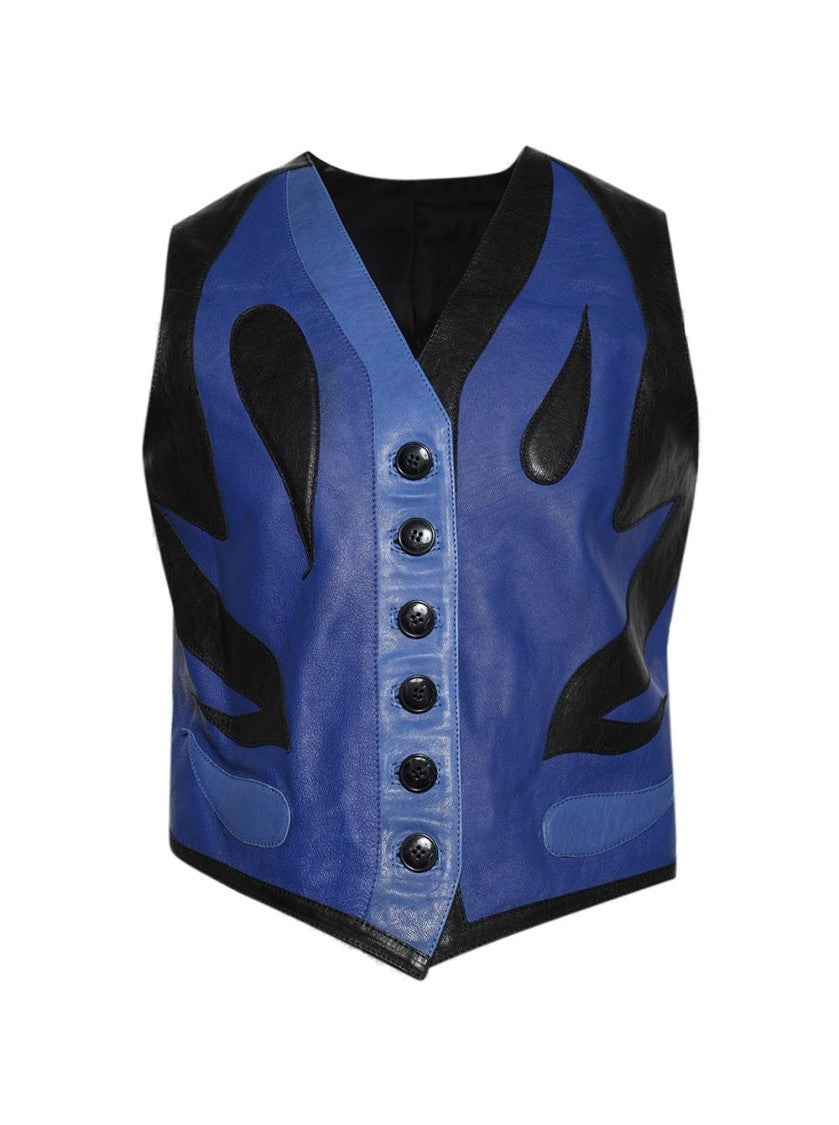 Martine Rose Appliqué Leather Waistcoat Vest - Black And Blue