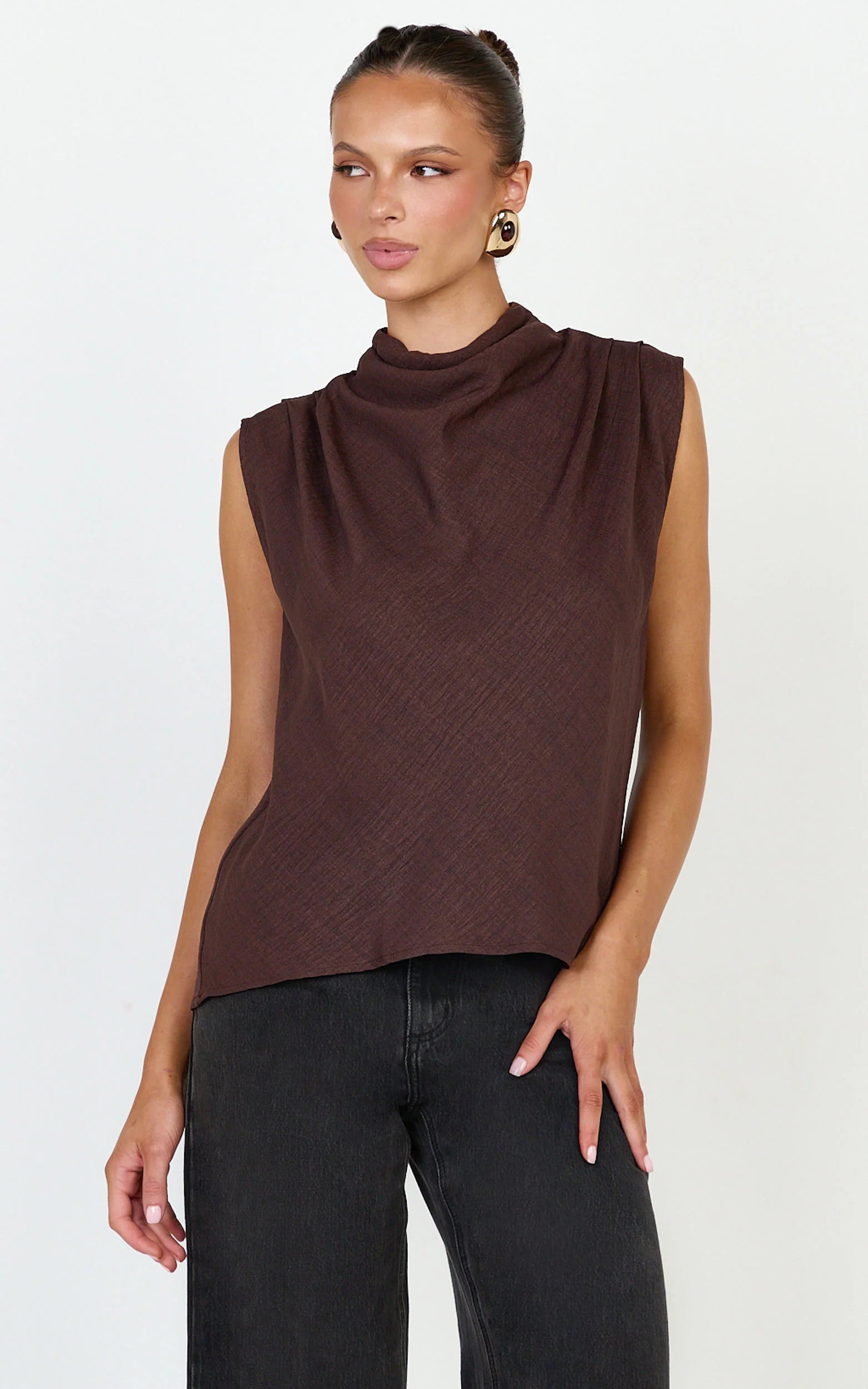 Arianae Top - High Neck Top in Brown