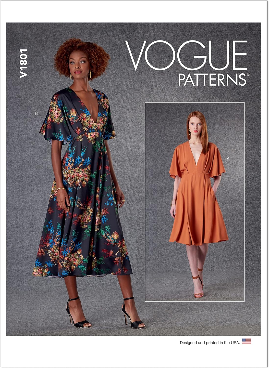 Vogue Misses' Loose-Fitting Bust and Deep V-Neck Dress, Code V1801 Sewing Pattern Kit, Sizes XS-M, Multicolor