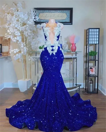 Custom-made Royal Blue Mermaid Blue sparkly prom dress with Crystal Rhinestones for 2023 Graduation and Evening Parties