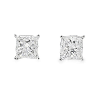 14k White Gold 4.88ctw GIA Certified Natural Princess Cut Diamond Earring Studs