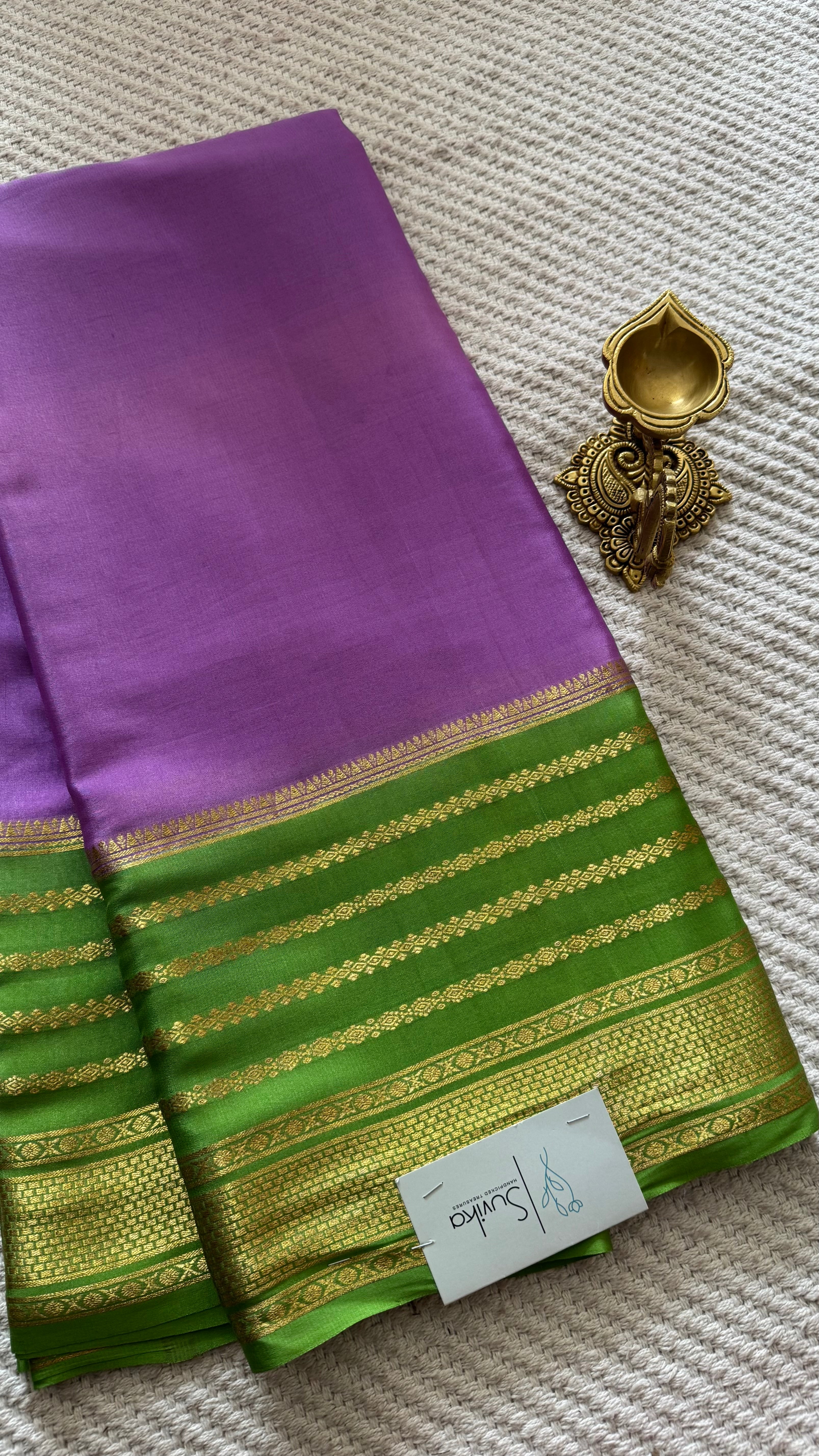 PURE MYSORE SILK SAREE PSUV169 - LAVENDER WITH PISTA GREEN