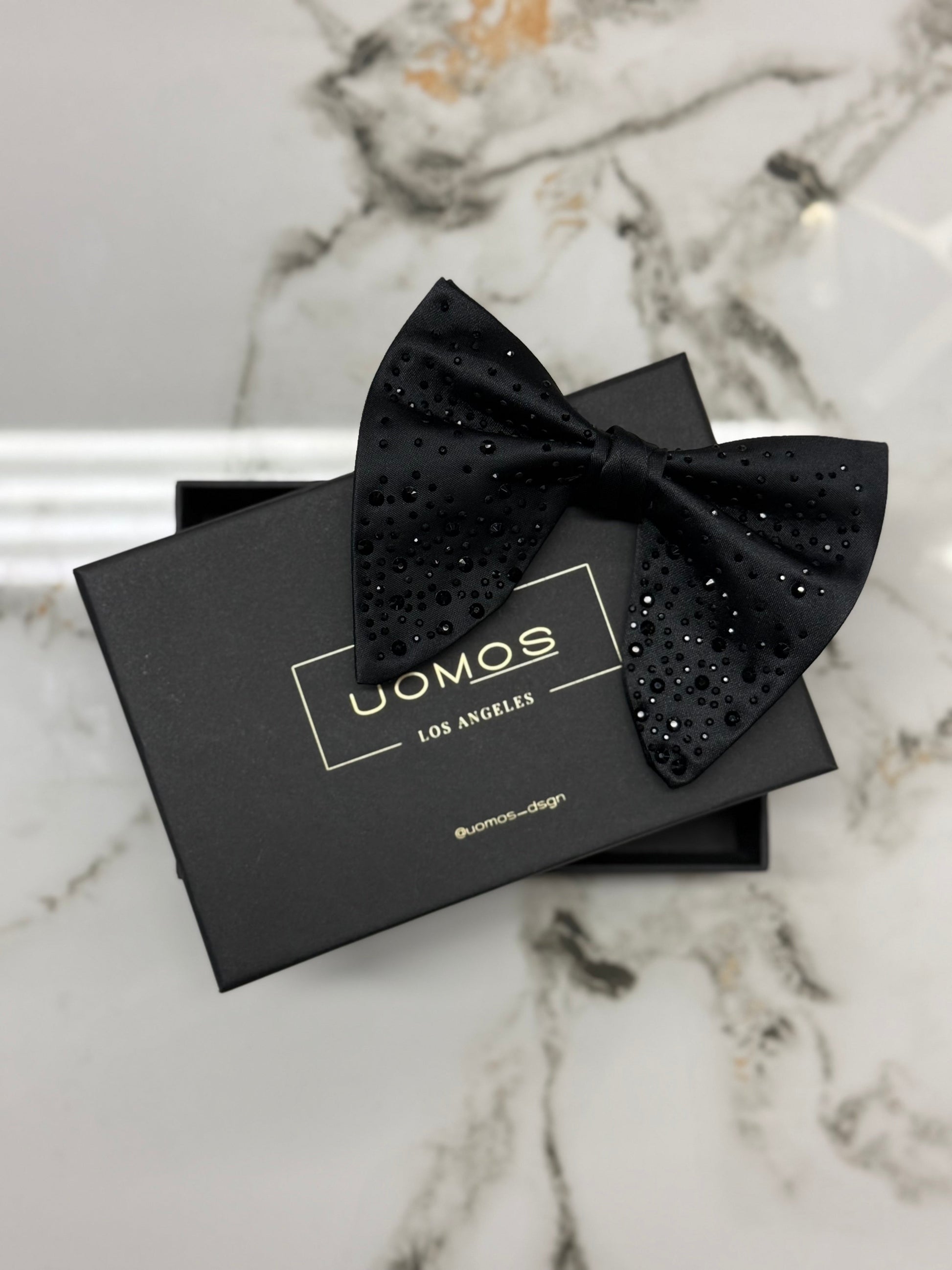 Crystal Noir Black Big butterfly bow tie