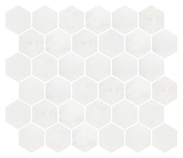 Afyon White Polished Hexagon Mosaic Tile  2"x2"