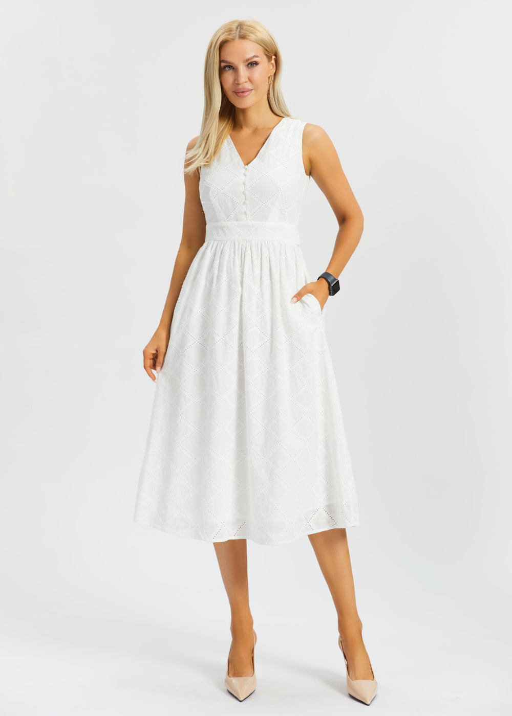 Eyelet Fit & Flare Dress | Cotton (Star White)