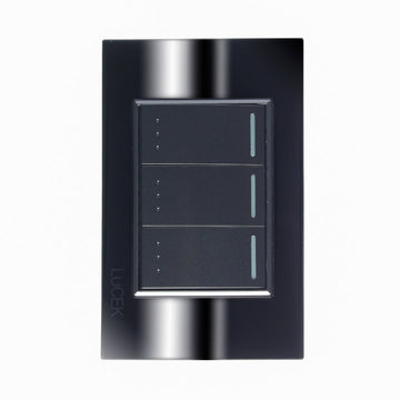 BP10-CEN PLACA  CON 3 INTERRUPTORES DE ESCALERA DE 1 MÓDULO CRISTAL ESPEJO NEGRO.