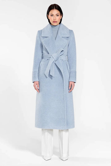 SENTALER BOUCLÉ ALPACA LONG NOTCHED COLLAR WRAP COAT IN POWDER BLUE