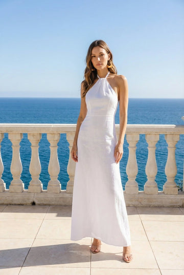 Breath of Spring Linen Maxi Dress in White