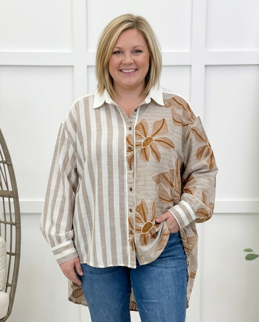 Golden Petal Button Up Top