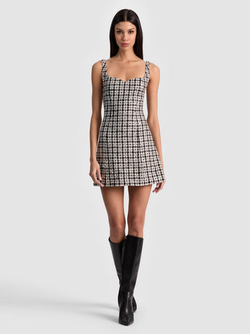 EVE TWEED MINI DRESS in BLACK/OFF WHITE