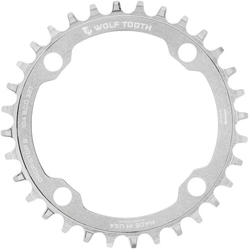 Wolf Tooth 104 BCD Chainring - 32t, 104 BCD, 4-Bolt, Drop-Stop B, Raw Silver MPN: 10432-B-PLT UPC: 810159402101 Chainring 104 BCD Chainrings