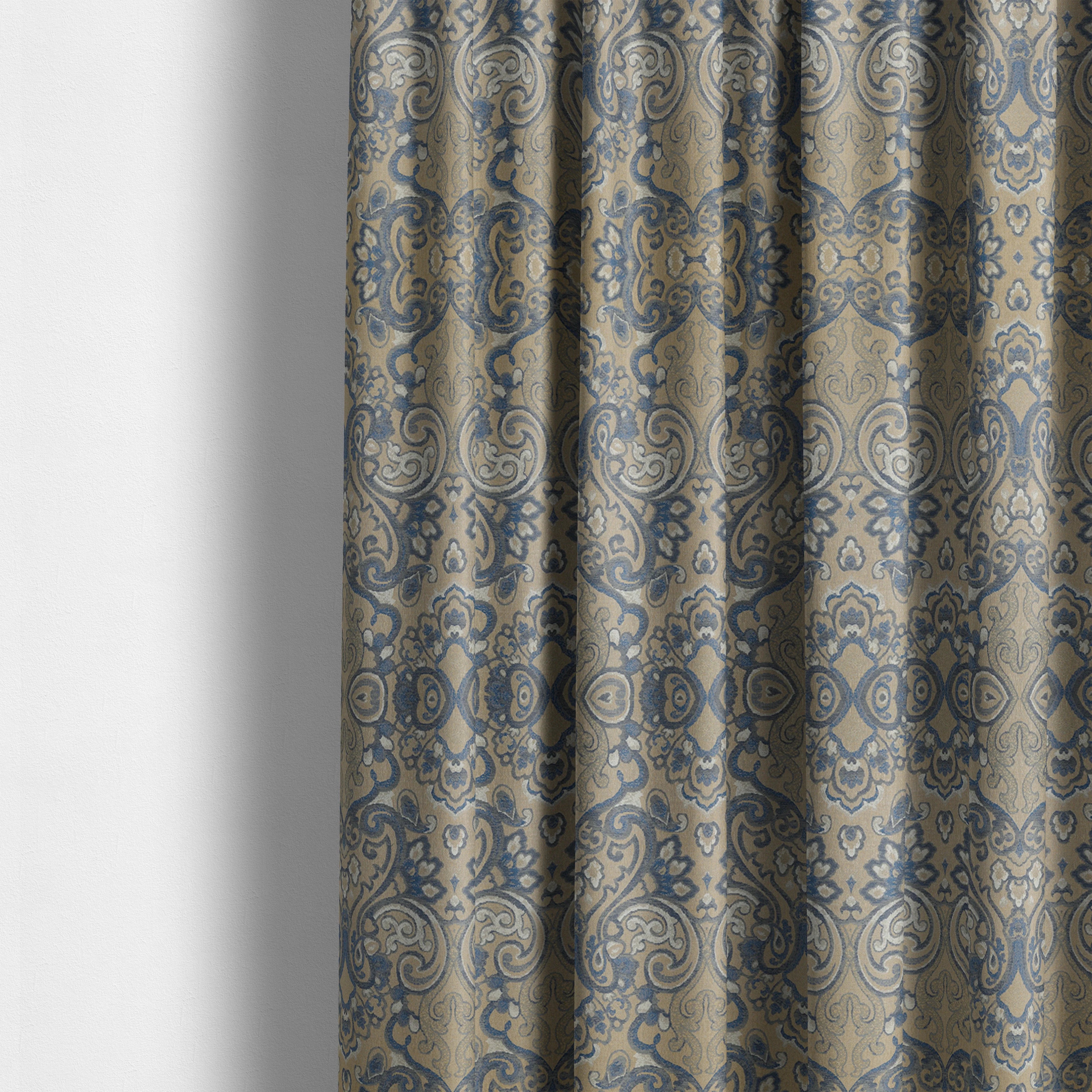 Sakura Damask Colourful Pattern Blue Chenille Upholstery Furnishing Fabric CTR-869 - Made To Measure Curtains