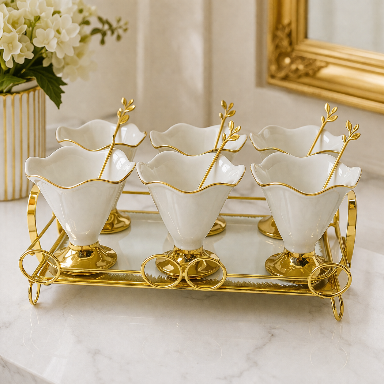 Luxury Gold Dessert Serving Set with Tray