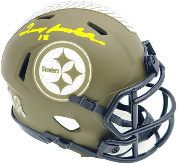 Terry Bradshaw Autographed Pittsburgh Steelers Army Green Salute to Service Speed Mini Helmet Beckett BAS Witness