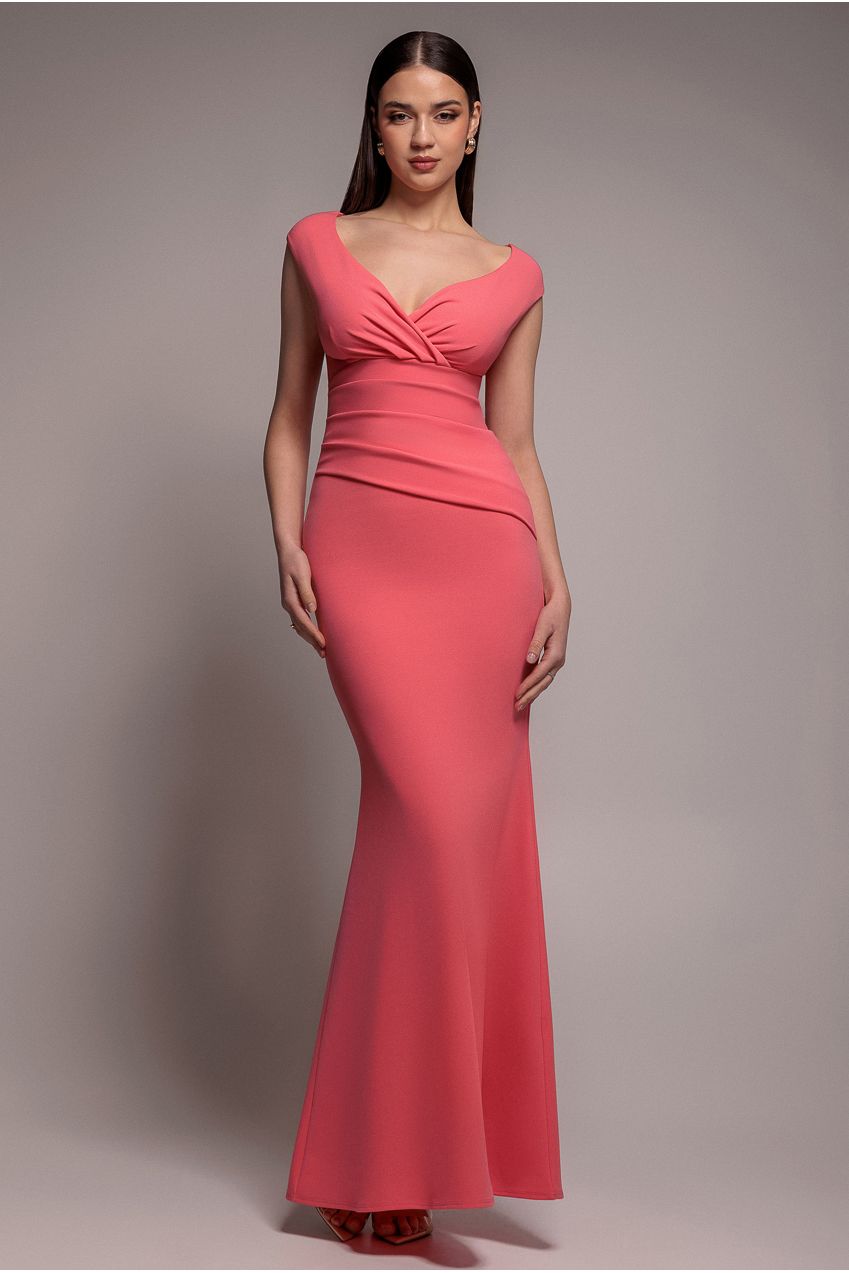 Bardot Pleated Maxi Dress - Coral DR1092