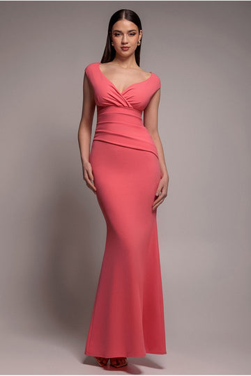 Bardot Pleated Maxi Dress - Coral DR1092