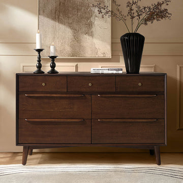 HULALA HOME Ileanna Mid-century Modern 7-Drawer Dresser, Walnut