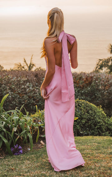 Lisa Maxi Dress ~ Light Pink Luxe Satin