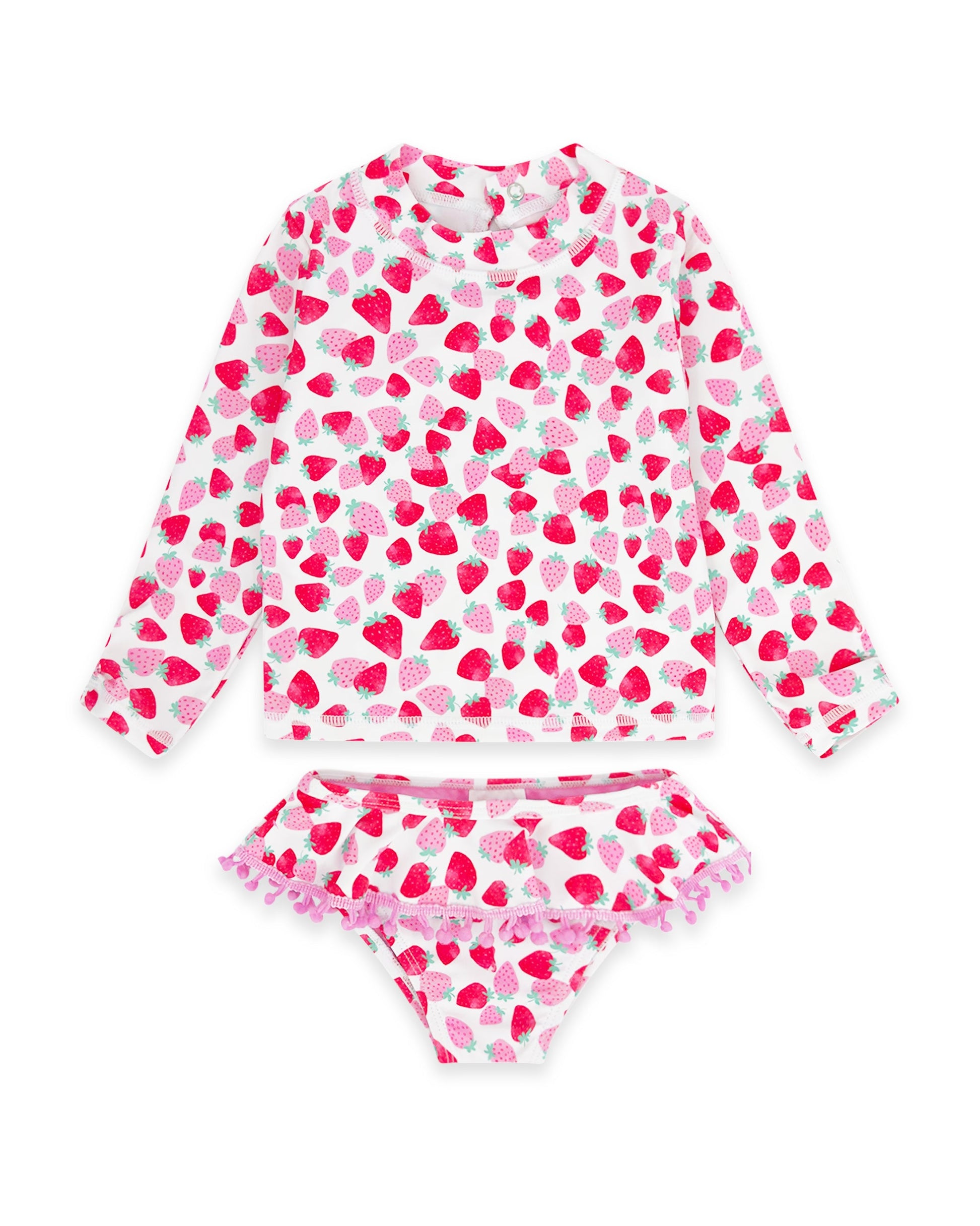 Colorful Feather 4 Arrow Sandy Toes rashguard swim set for kids with long sleeves and fun tropical print, suitable for swimming and beachwear.