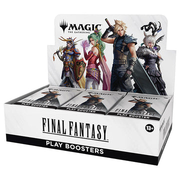 Final Fantasy Play Booster Box by Wizards of the Coast featuring colorful artwork and booster packs from the collectible card game.