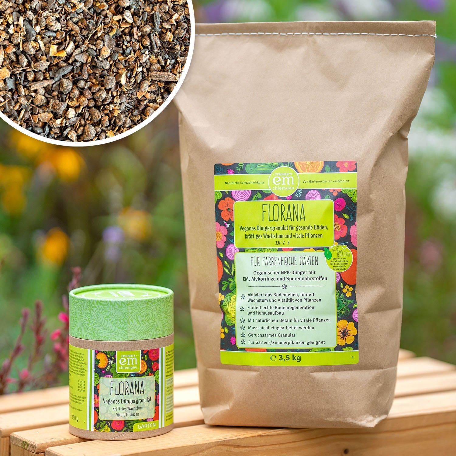veganer organischer Dünger Florana für alle Pflanzen im Garten