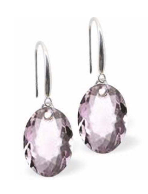 Rhodium Plated Drop Earrings - Light Amethyst