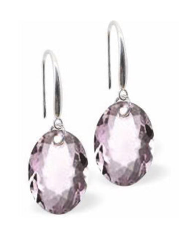 Rhodium Plated Drop Earrings - Light Amethyst
