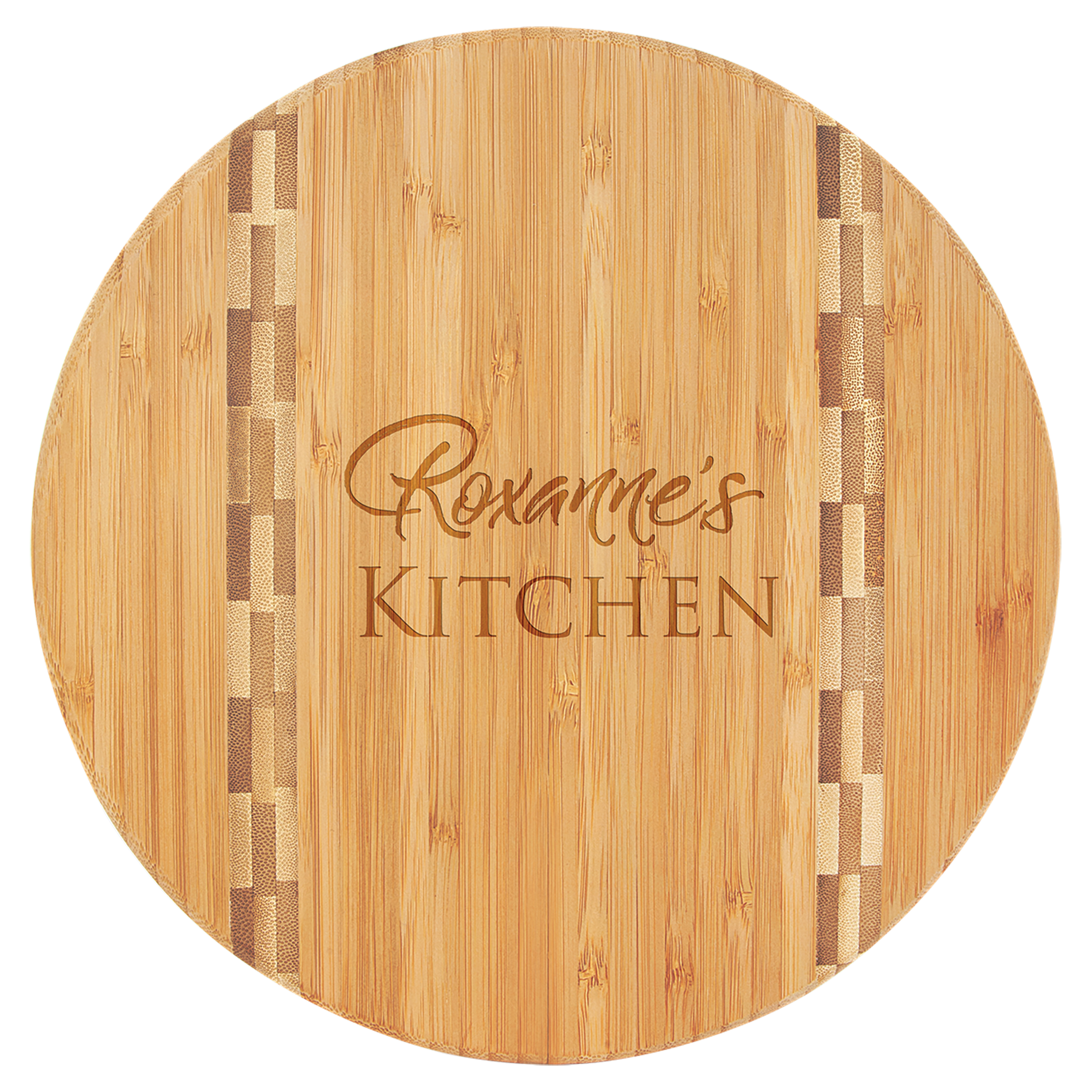Round Bamboo Cutting Board with Butcher Block Inlay - Multiple Sizes