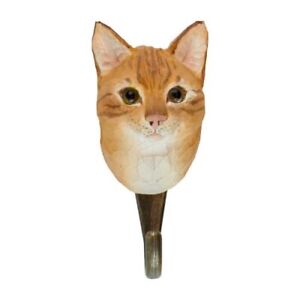 Hand Carved Wooden Ginger Cat With Hook By Wildlife Garden