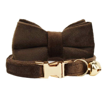 HKM-430931 Lovely Cat Bow and Bell Collar Set - Cotton Material with Cartoon Design - Available in S and L Sizes