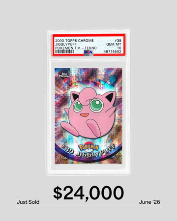 This is now the most valuable Jigglypuff card in the world. From the 2000 Topps Chrome Pokémon T.V. set, this Pop 2 PSA 10 Jigglypuff just sold for a record $24,000, making