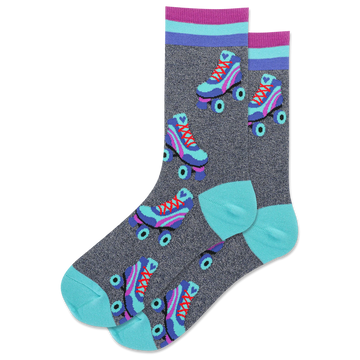 "Roller skates" Cotton Crew Socks by Hot Sox - Medium