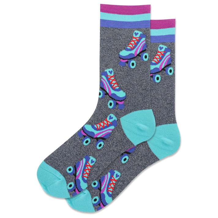 "Roller skates" Cotton Crew Socks by Hot Sox - Medium