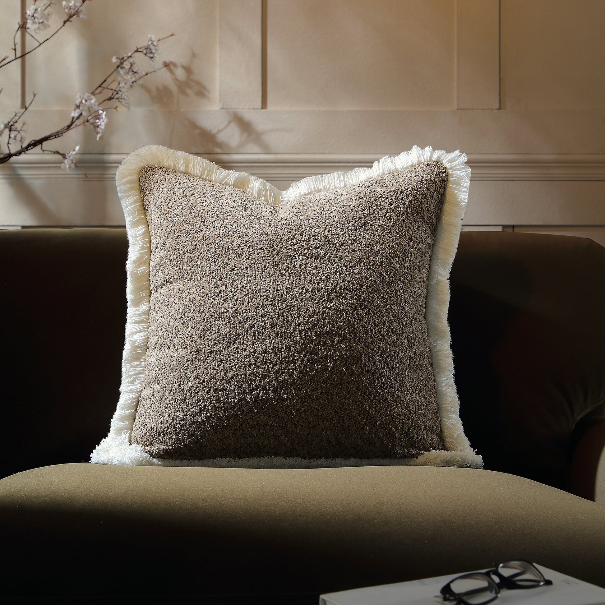 Kyra Mink Bouclé Fringed Cushion - daals