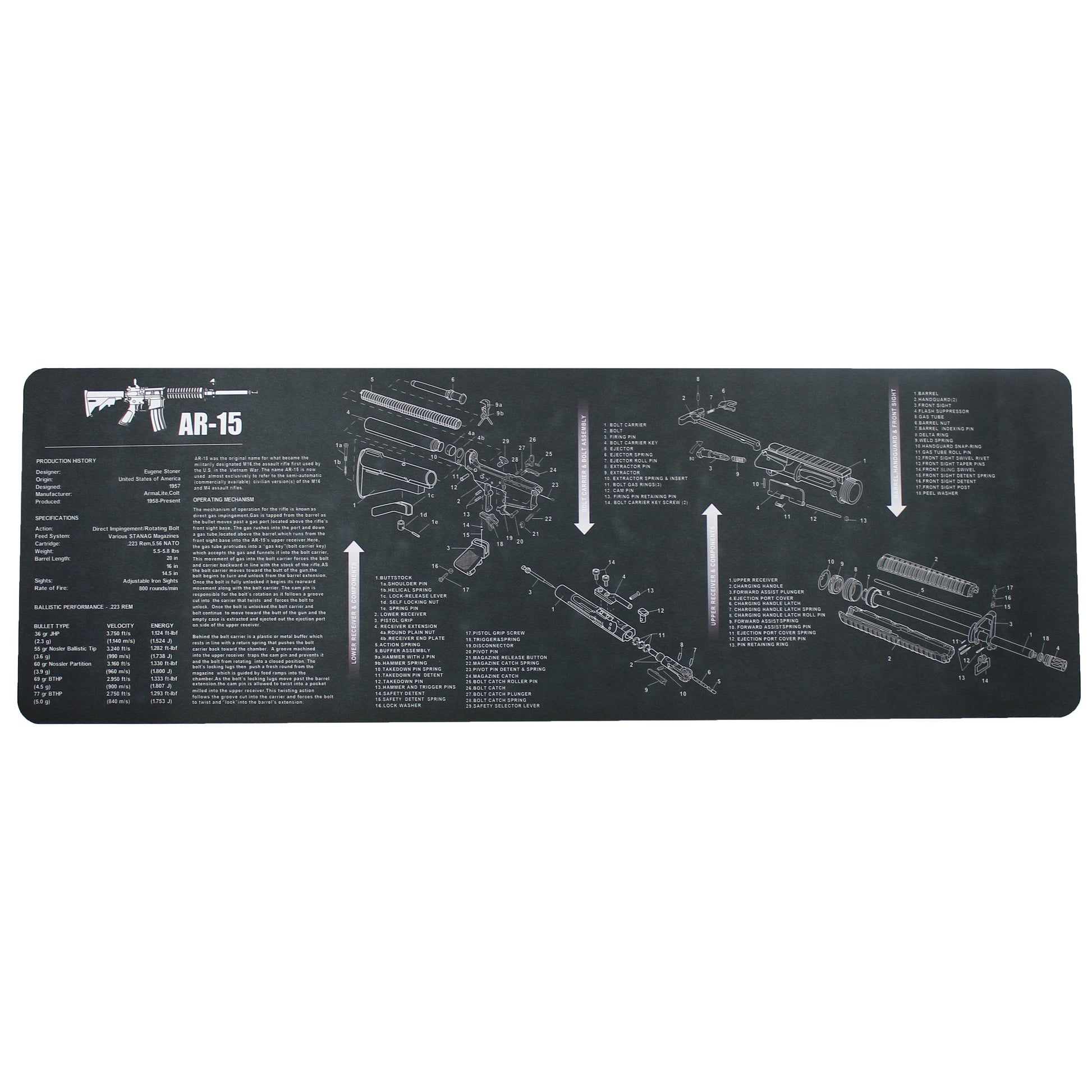 AR-15 M16 M4 Gun Cleaning Bench Mat with AR15 Parts List Black - West Lake Tactical