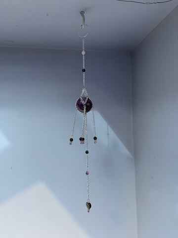 Luna Rose Quartz + Smoky Quartz Suncatcher | Handmade Crystal Wall Hanging